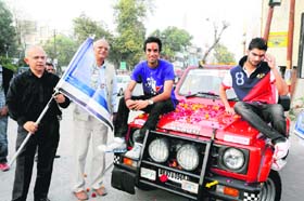 ALL SET: Jatin Aggarwal (left) and Arpit Mishra before leaving for Chandigarh to participate in the St John's Old Boys Association car rally in Dehradun on Thursday