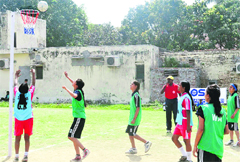 Players in action during a league match of the National Junior Netball Championship in Haridwar