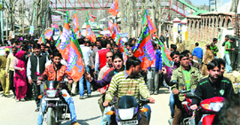 BJP activists during a protest rally against price rise in Kishtwar on Thursday.