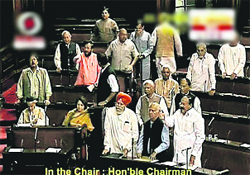 BJP members during the Budget session in the Rajya Sabha in New Delhi