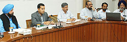 Mayor Baljit Singh Beer Behman, Deputy Commissioner Kamal Kishore Yadav, MLA Sarup Chand Singla, Dr Iqbal Singh, Om Prakash Sharma, and Dr Raghubir Singh Randhawa at a meeting convened to discuss measures to check dengue menace, held at the Mini-secretariat in Bathinda on Friday