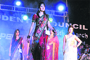Students of Panjab University take part in a fashion show on the concluding day of Jhankar in Chandigarh on Friday.