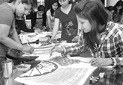 Students of the SAS Institute of Technology and Research take part in a painting contest at Phase VII in Mohali on Friday. 