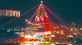 The illuminated Jhandewalan Mandir on the occasion of the Navratra festival in New Delhi on Friday.