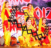 Girls perform bhangra during Syndrome 2012 at GMC in Amritsar on Saturday