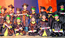 Tiny tots at the graduation ceremony held at Ryan International school in Amritsar on Saturday