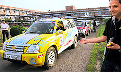 Participants during the flag-off (leg 2) of the 25th Sjoba thunderbolt Sub-Himalayan Rally at Sector 26, Chandigarh, on Saturday