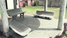 Broken benches at a park in New Baradari in Jalandhar.