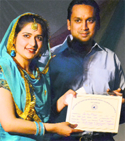 A student being awarded a certificate during a function at Apeejay Institute of Management at Ramamandi on Saturday.