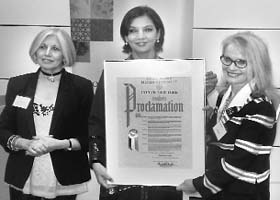 Shabana Azmi being presented with the Proclamation by the City of New York in New York on Friday