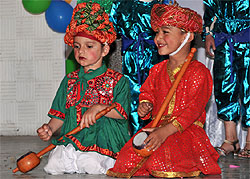 Students of Bachpan play school perform during the schools annual programme, organised at the SSD Girls College in Bathinda on Sunday
