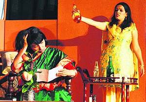 Students enact play Bravely Fought the Queen at Panjab University, Chandigarh, on Sunday. 