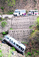 A bus carrying Amarnath pilgrims fell into a gorge near Nagrota. 