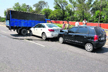 Two cars hit a truck in Samba in a recent accident. 