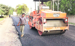 The paving work of the Thimmayya Park road begins in Jalandhar Cantonment on Sunday. 