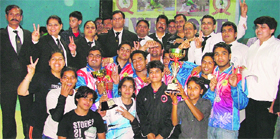 Players of the Delhi men and womens teams with their prizes of Senior National Kurash Championship in Ludhiana on Sunday.