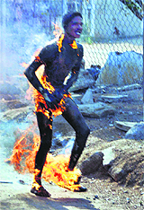 An MBA student attempts self-immolation in Warangal town of 