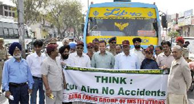 Deputy Commissioner Kamal Kishore Yadav flagging off the traffic awareness drive in Bathinda on Monday.
