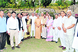 Governor Margaret Alva with the newly elected legislators at Raj Bhavan in Dehradun on Monday. 