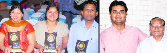 (From left) Indu Bala, Nirmala Devi and Mandeep Singh; and (right) Sachal Babbar with his father in Jalandhar on Monday.