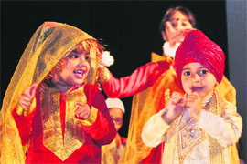 Children perform a dance at the annual day function of Mothers Pride and Joy Pre-School in Jammu. 