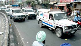 Police took out a flag march to instill confidence among the people in Bathinda on Tuesday