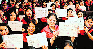 Students of the Government College of Education, Sector 20, Chadigarh, with their degrees