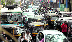 A traffic jam near Clock Tower following an agitation by jewellers in Dehradun on Tuesday