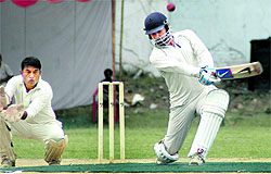 A batsman in action in a match during the 4th Uttarakhand Cricket Tournament in Dehradun on Tuesday