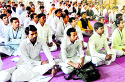 Scholars and medicos listen to experts at a workshop at Dev Sanskrit Vishwavidyalaya in Haridwar on Tuesday
