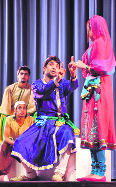 Artistes stage Bichoo at the General Zorawar Singh Auditorium in the University of Jammu on Tuesday.