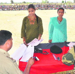 Woman candidates at the BSF recruitment rally in Akhnoor.