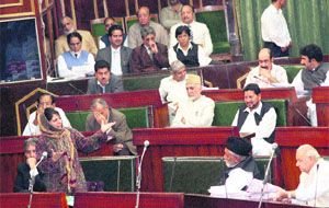 PDP chief Mehbooba Mufti makes a point in the Assembly on Tuesday.
