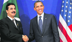 US President Barack Obama and Pakistani PM Yousuf Raza Gilani during their meeting on the sidelines of the Nuclear Security Summit in Seoul. 