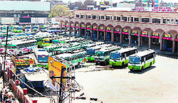 The bus stand wears a deserted look in Amritsar on Wednesday