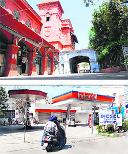 A view of the Deputy Commissioner office and (below) an deserted petrol pump in Amritsar on Wednesday