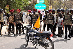 Heavy police deployment was seen in Bathinda on Wednesday. Police kept a vigil on the protestors to avert any untoward incident