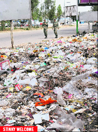 Garbage dumped at the entrance to the station