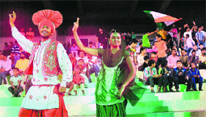 A cultural programme during the World Series Hockey match between Chandigarh and Mumbai at the Sector-42 Hockey Stadium in Chandigarh, on Wednesday.