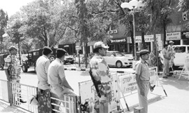 Police personnel at Sector 17, Chandigarh, on Wednesday. 