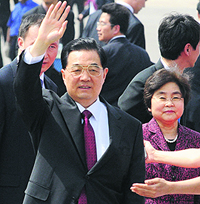 Chinese President Hu Jintao at Palam in New Delhi on Wednesday.