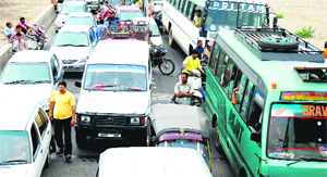 A traffic jam on the Tawi bridge in Jammu. 