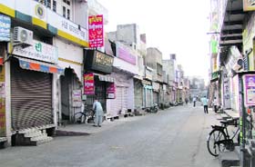 Otherwise humming with activity, Chaura Bazaar at Ahmedgarh presents a deserted look