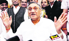 Uttarakhand Chief Minister Vijay Bahuguna addresses mediapersons after winning the trust vote in Dehradun 