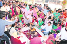 Teachers and students participate in Havana ceremony at BCM School in Ludhiana on Thursday