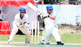 A batsman in action in a match during the 4th Uttarakhand Cricket Tournament in Dehradun on Friday