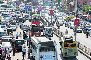 A traffic jam on the BC Road in Jammu