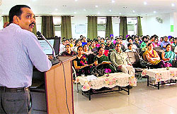 Kuwarvijay Pratap Singh, DIG, Cyber Cell, Punjab, addresses a conference on cyber crime at GGNIMT, Ludhiana