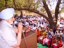 Punjab Irrigation Minister Janmeja Singh Sekhon addresses a gathering at a village in the Maur Assembly constituency on Saturday. 