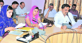 Anjum Begum, Zila Panchayat Chairperson, Haridwar, and Meenakshi, vice-chairperson, during a meeting at the Zila Panchayat Office in Haridwar on Saturday.